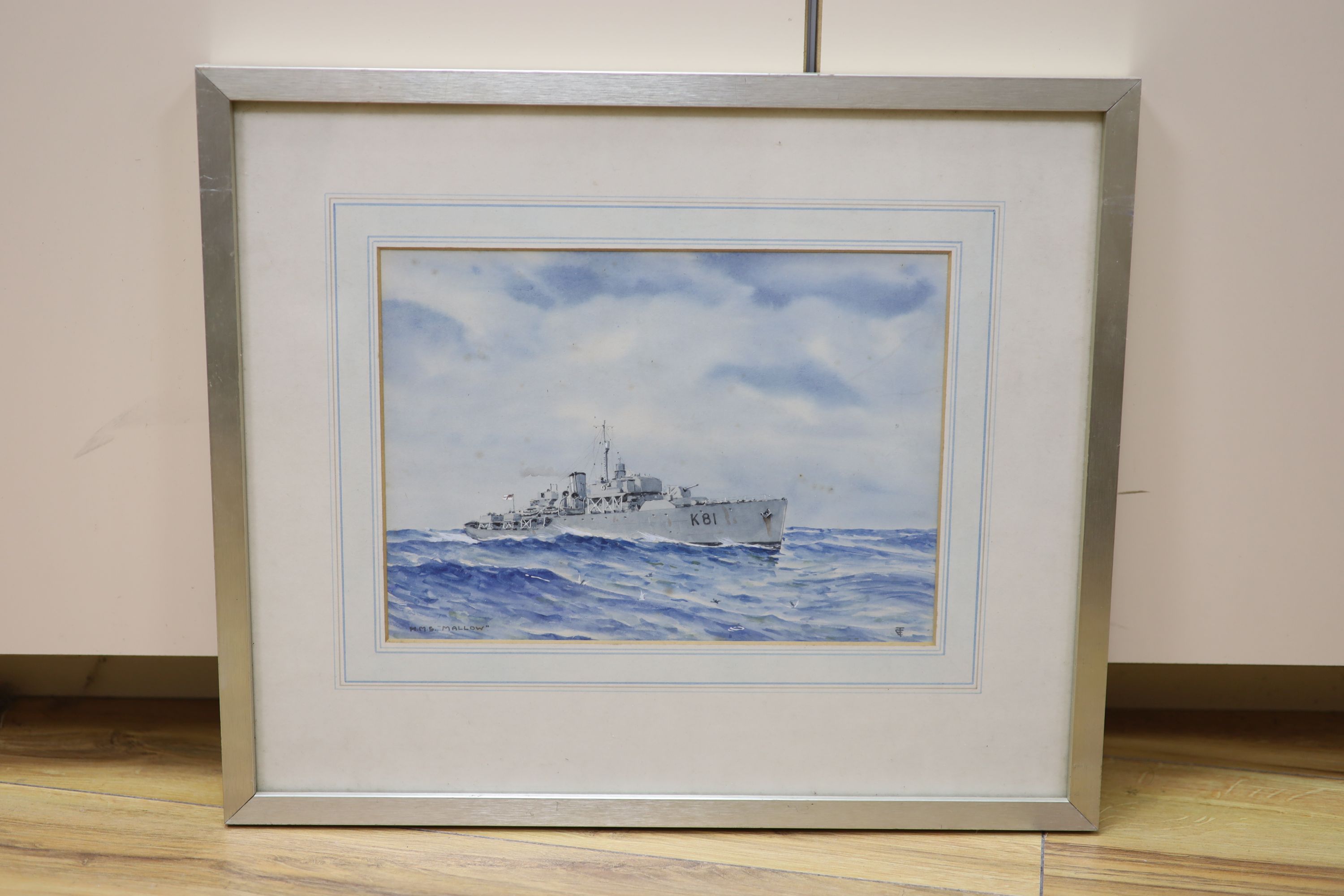 Eric Tufnell (1888-1978), watercolour, HMS Mallow, Flower Class Corvette 1942, monogrammed, 19 x 26cm